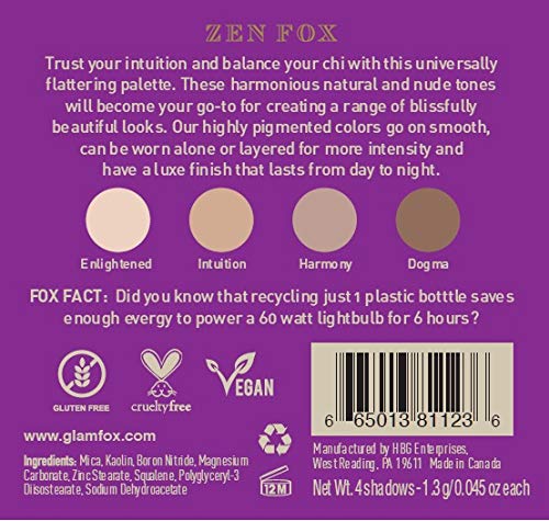 GlamFox Natural Vegan Eye Shadow Palette, Zen Fox, (Soft Neutral Tones), 0.2 Pound - BeesActive Australia