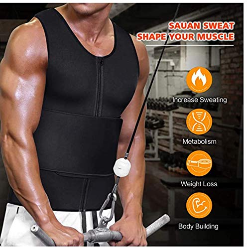 Sweat.Equity Neoprene Sauna Vest for Men, Hot Sweat Waist Trainer Workout Tank Top, Mens Body Shaper Gym Suit with Adjustable Belt & Zipper for Weight Loss, Upper Body Slimming Small - BeesActive Australia