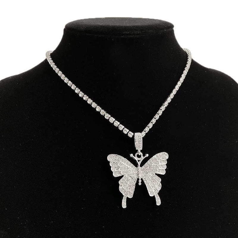 Funyrich Boho Crystal Pendant Necklace Gold Butterfly Choker Necklaces Bling Rhinestones Necklace Chain for Women and Girls. - BeesActive Australia