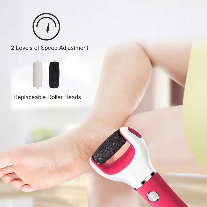 ENERBRIDGE Electric Foot File Callus Remover Pedicure File for Hard Cracked Dry Dead Skin with 2 Roller Heads-Red Red - BeesActive Australia