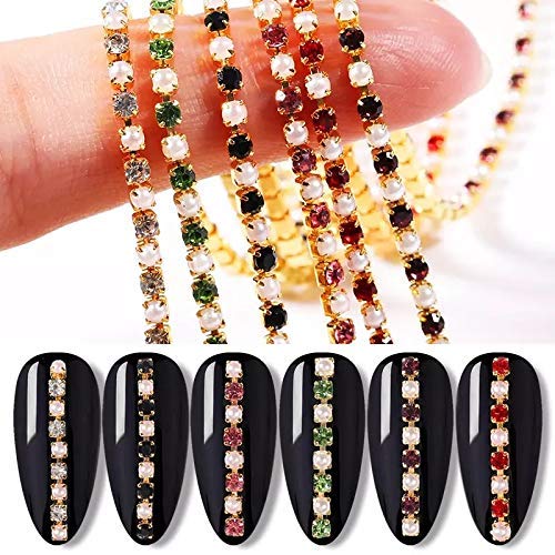 Nail Gang Pearl chain nail art decoration gold chains zircon gold silver bead chain line nail tip 3D shiny metal chain nail art (9) 9 - BeesActive Australia