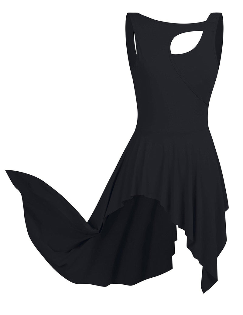 [AUSTRALIA] - FEESHOW Women Sleeveless High-Low Irregular Gymnastics Ballet Leotard Lyrical Dance Dress Black Small 