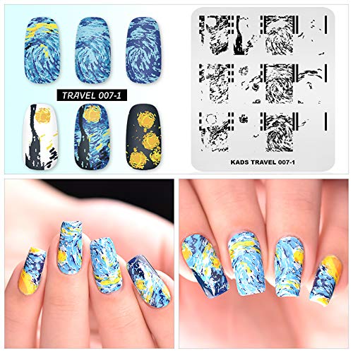 KADS Nail Stamping Plate Van Gogh Starry Night Nail Art Stamp Template DIY Image Template Manicure Stamping Plate Stencil Tools (TR007-1) TR007-1 - BeesActive Australia