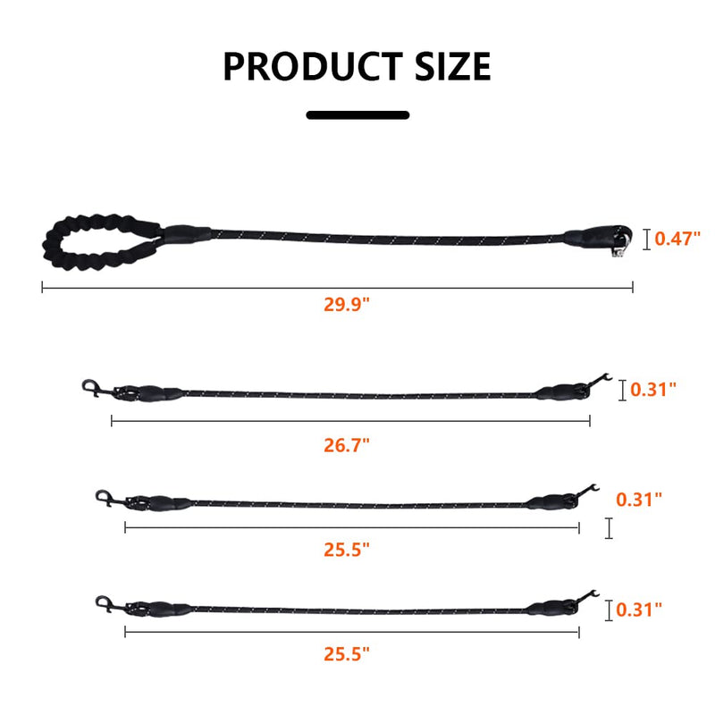 Dual Dog Leash,Comfortable Double Dog Leash with Reflective,360 Swivel No Tangle Dual/Three Dog Training Leash,for Large Medium Small Dogs Three Leashes Black - BeesActive Australia