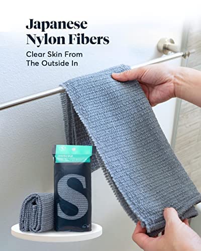 SUTERA - Exfoliating Shower Towel, Premium Japanese Scrub Wash Cloth, Deep Cleanse for Body Face, Microabrasion Duo Fibers Durable Quick Drying, Asian Spa Skin Care Bath Washclose, Extra Long Design - BeesActive Australia
