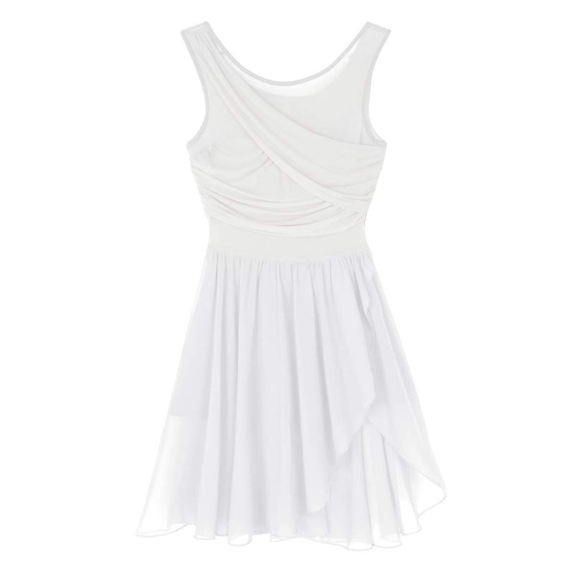 [AUSTRALIA] - iEFiEL Women Sleeveless Lyrical Dance Costume Cut Out Asymmetric Chiffon Dress Leotard Ballet Bodysuit White Medium 