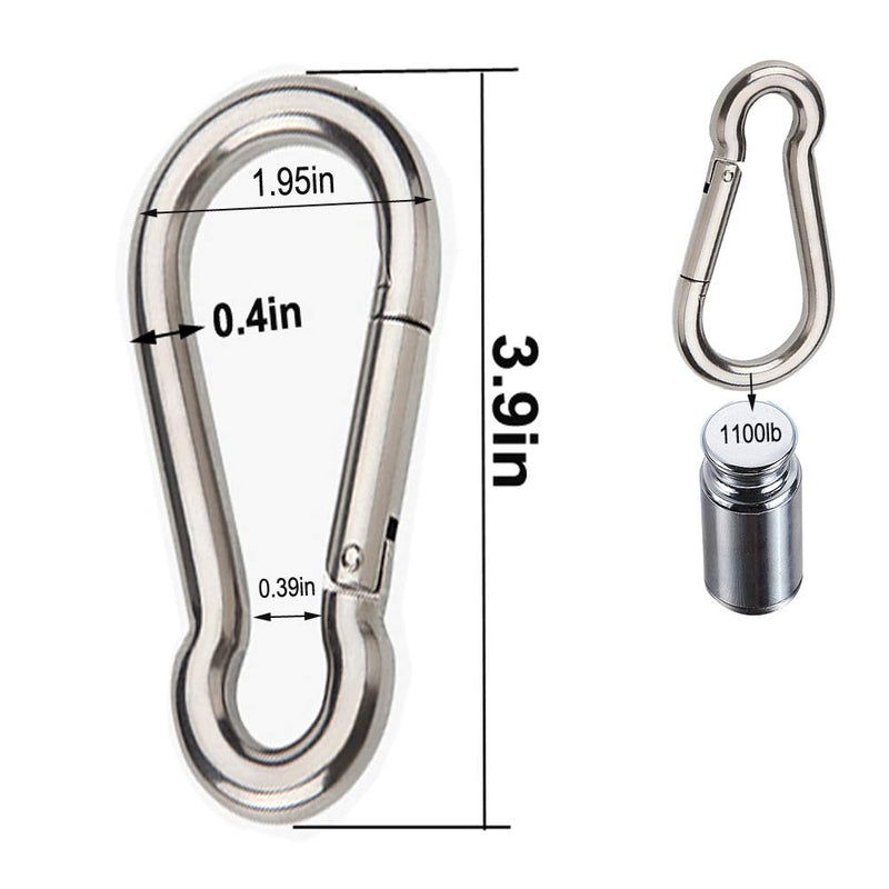 Mougerk 4 Inch Stainless Steel Spring Snap Hook Carabiner, 1100lb 304 Stainless Steel Clips, Set of 2 4.0 Inches - BeesActive Australia