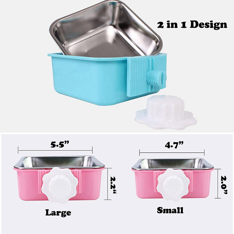 Crate Dog Cat Bowls, Removable Stainless Steel Hanging Pet Cage Bowls Kennel, Food Water Feeder Bowls with Bolt Holder for Puppy Cat Rabbite Birds Small (Pack of 1) Blue Square - BeesActive Australia