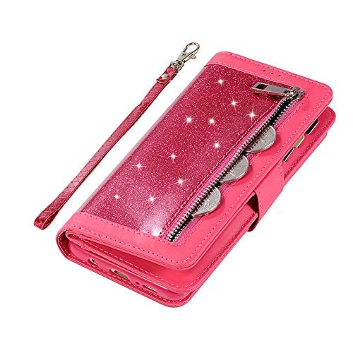 PHEZEN Case for iPhone SE 2020 Wallet Case,Sparkle Bling Glitter PU Leather Flip Folio Protective Case Multi-Function 9 Credit Card Holders with Zipper Coins Purse Cover for iPhone SE 2020,Red Red - BeesActive Australia