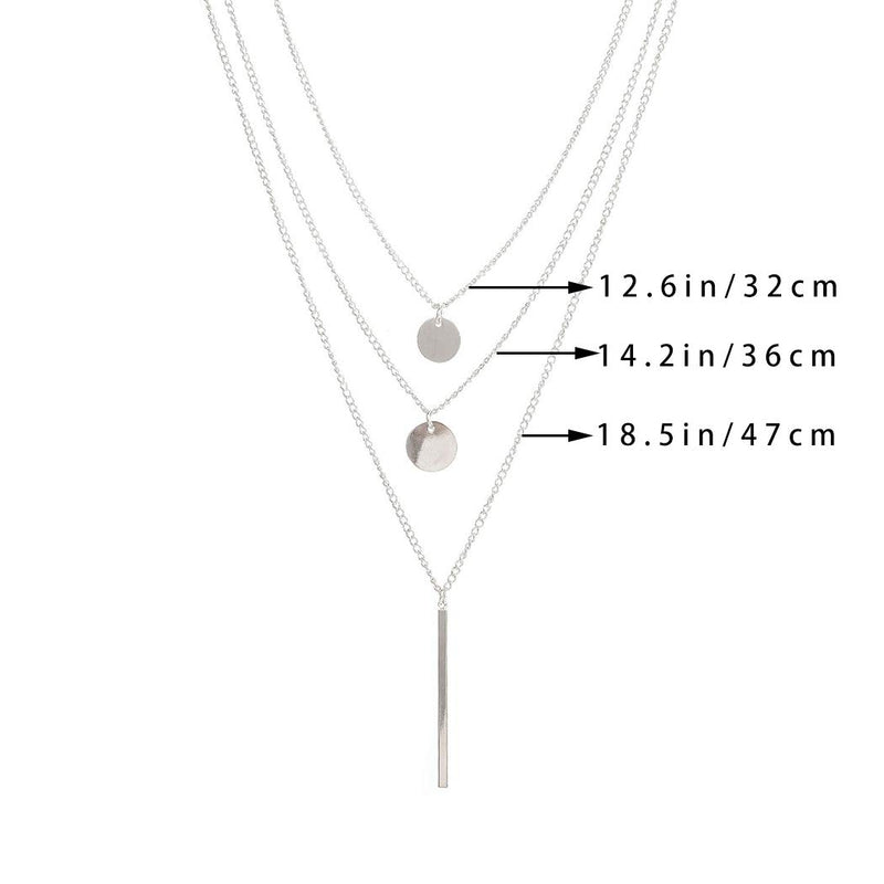 Aetorgc Boho Layered Necklace Chain Sequin Pendant Necklaces Bar Necklace Jewelry for Women and Girls (Silver) Silver - BeesActive Australia