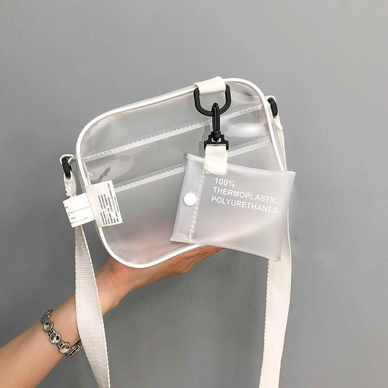 Enkrio Mini Clear Cross Body Messenger Shoulder Bag Zippered Tote Bag PVC Transparent Purse Adjustable Strap Handbag Clutch Matte for Women Men Students - BeesActive Australia