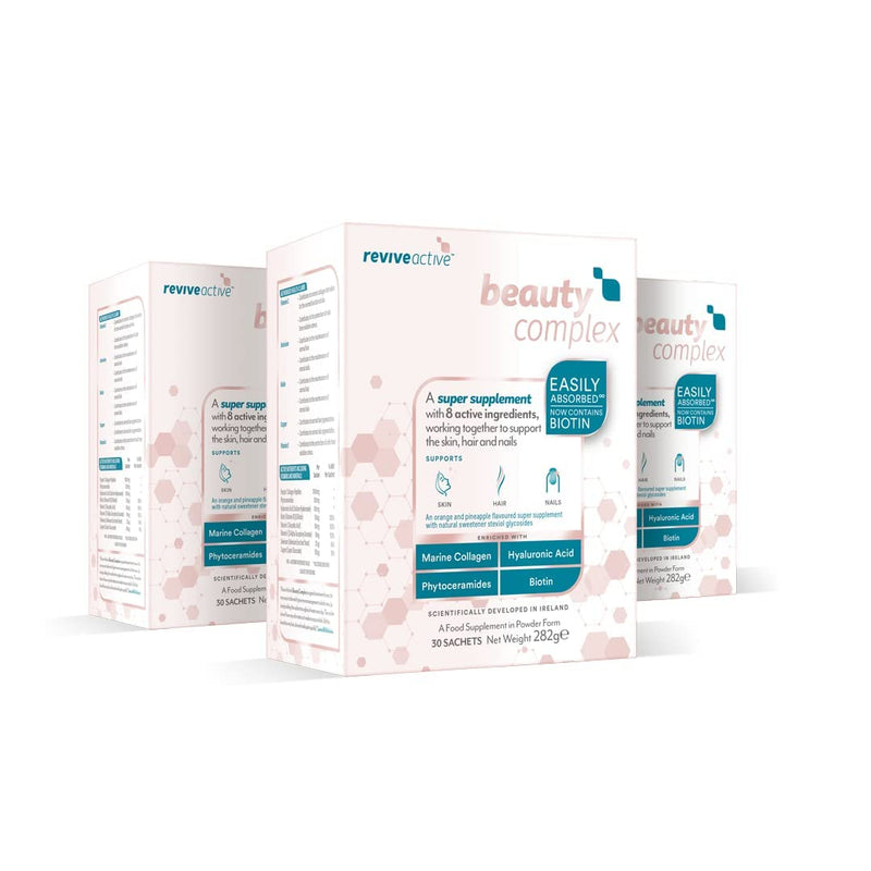 Beauty Complex Super Supplement by Revive Active | 8 Active Ingredients to Support Skin, Hair & Nails | 30 Day Multivitamin Supply | Collagen, Hyaluronic Acid, Phytoceramides & Biotin - BeesActive Australia