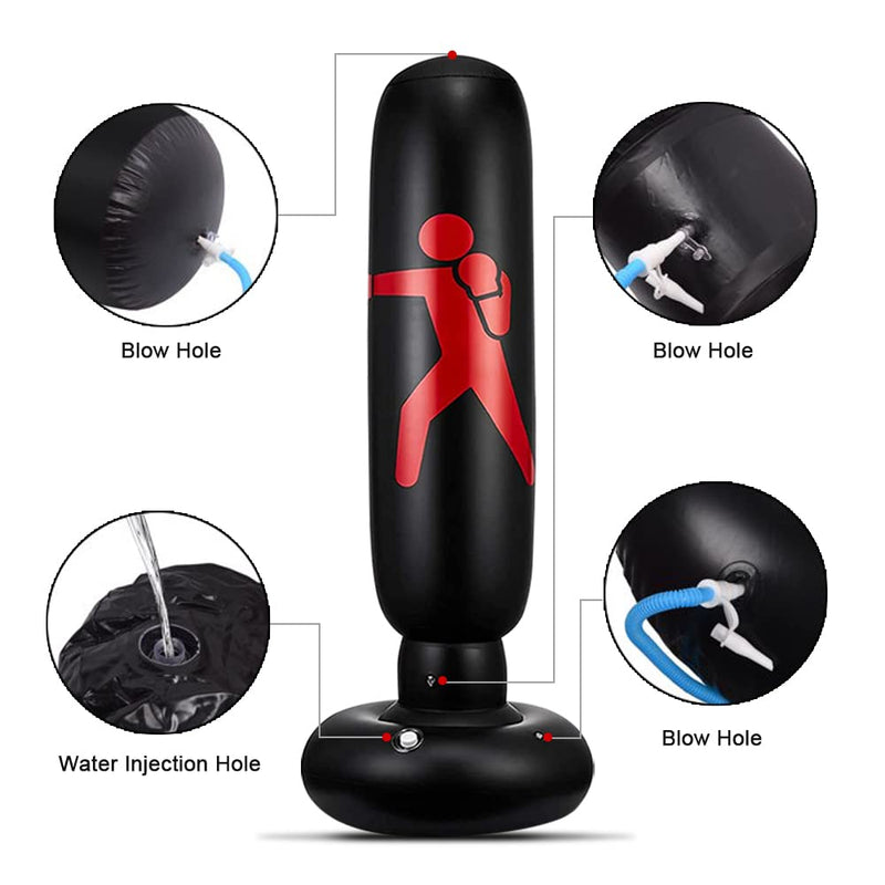 ASRAS Inflatable Punching Bag for Kids, 63 inch Kids Punching Boxing Bag Freestanding,immediate Bounce Back Boxing Bag, Fitness Punch Bag for Practicing Karate Black - BeesActive Australia
