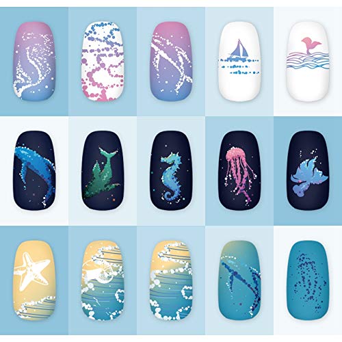 KADS Stamping Plates for Nail Art Ocean Seahorse shell starfish Template Image Plate Stencil Nails Tool (OC010) Oc010 - BeesActive Australia