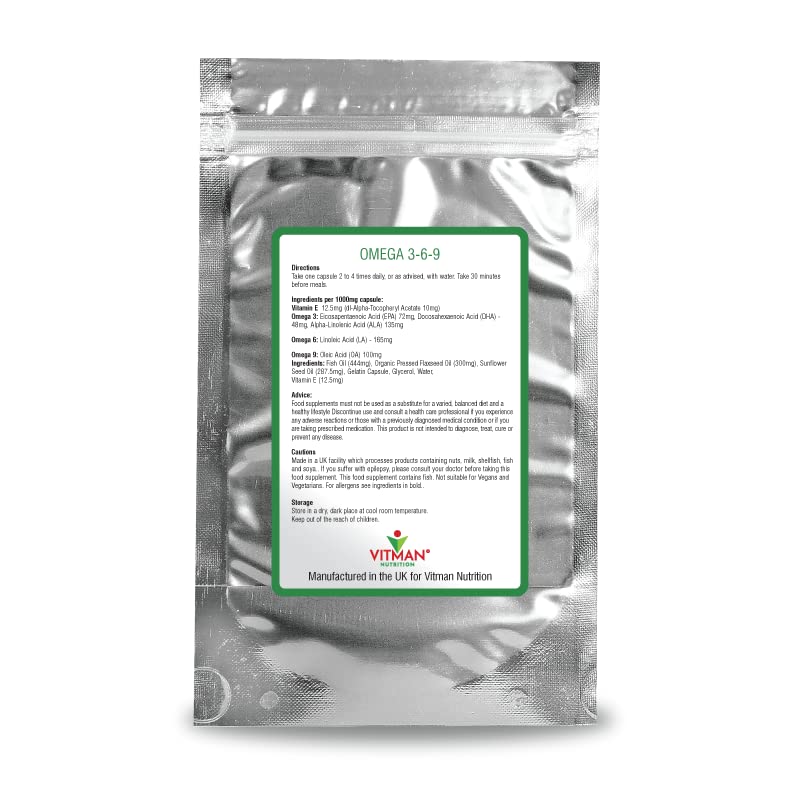 Omega 3 6 9 High Strength Essential Fatty Acids Fish Oil Supplement 1000mg Soft Gel Capsules & Added Vitamin E (120) 120 - BeesActive Australia