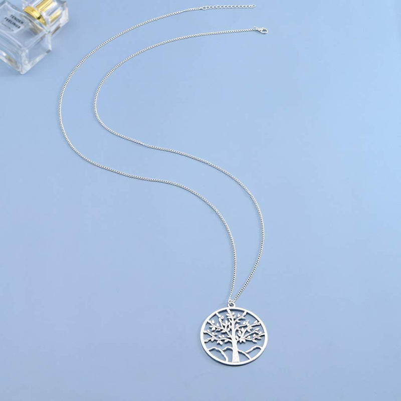 Yalice Tree of Life Necklace Chain Long Pendant Necklaces Drop Dress Jewelry for Women and Girls Silver - BeesActive Australia