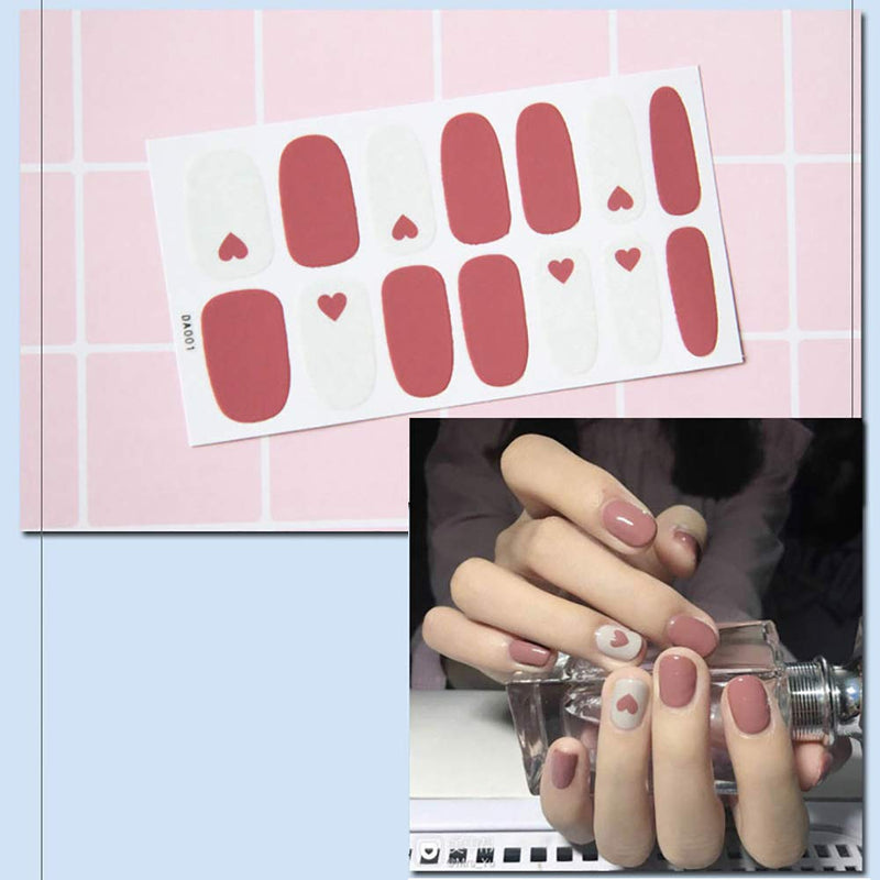 WOKOTO 6 Sheets Full Wraps Nail Polish Stickers With 1Pcs Nail File Heart Lattice Geometry Self-Adhesive Nail Art Decals Strips Manicure Kits - BeesActive Australia