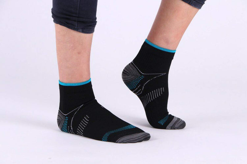 6 Pairs Johnda Compression Socks for Men and Women, Plantar Fasciitis Arch Support Foot Relieve Pain Supports Heel L-XL Black/Blue - BeesActive Australia