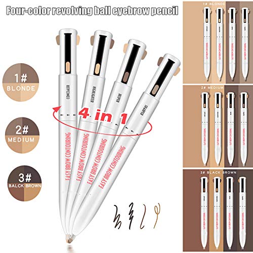 Arinda 4 in 1 Easy to Wear Eyebrow Contour Pen Defining Highlighting Brow Pen Waterproof Sweatproof 3 Black Brown - BeesActive Australia