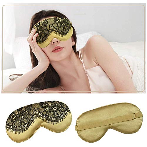 Ayygift 2Pack Soft Silk Sleeping Mask Pretty Lace Eye Mask Good Sleep Eyeshade Eye Cover (Yellow Dark Green) Lace 2pack_yellow Dark Green - BeesActive Australia