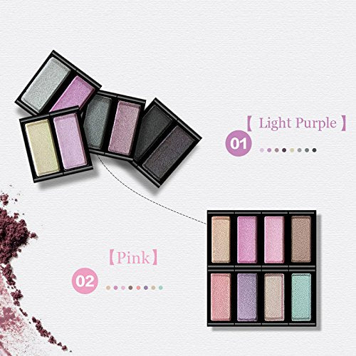 AMarkUp Pro 8 Colors Shimmer Eye Shadow Makeup Palette with Eyeshadow Cosmetic Brush Mirror (#02 Pink) #02 Pink - BeesActive Australia