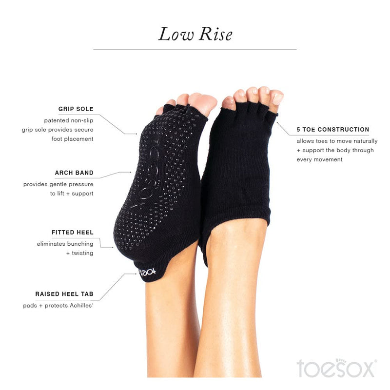 ToeSox Women's Low Rise Half Toe Grip Non-Slip for Ballet, Yoga, Pilates, Barre Toe Socks Small Heather Purple - BeesActive Australia