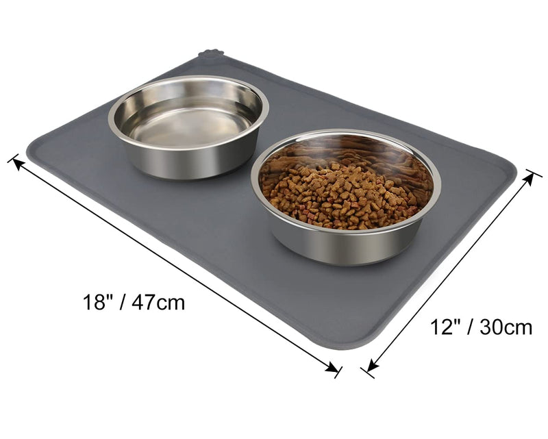 Joytale Dog Cat Food Mat, Large (21" x 14") or Medium (18.5" x 12") Silicone Waterproof Pet Bowl Mat, Non Slip Pet Bowl Mats Placemats Small (Pack of 1) Grey - BeesActive Australia
