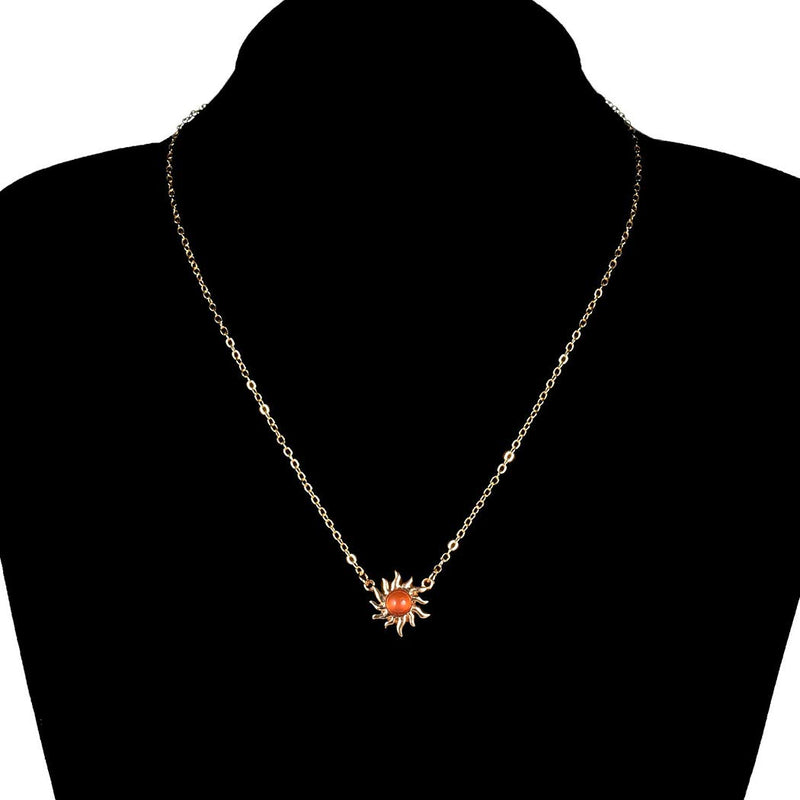 Chicque Dainty Sun Necklace Gold Long Chain Necklace Red Opal Necklaces Sunflowers Pendant Necklace Jewelry for Women and Girls - BeesActive Australia