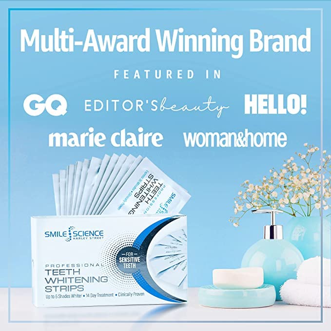 Smile Science Harley Street - Professional Teeth Whitening Strips - 28 Strips - Up to 6 Shades Whiter in 14 Days - 100% Enamel Safe - Vegan - Stain Remover for Teeth - Clinically Proven - BeesActive Australia