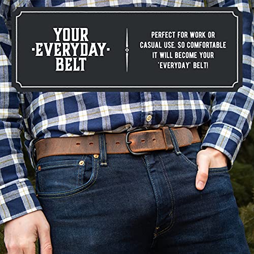 The Bootlegger Leather Belt | Made in USA | Full Grain Leather | Mens Belt Bootlegger Brown - Black Buckle Size 34 (Fits Size 32 Pants) - BeesActive Australia