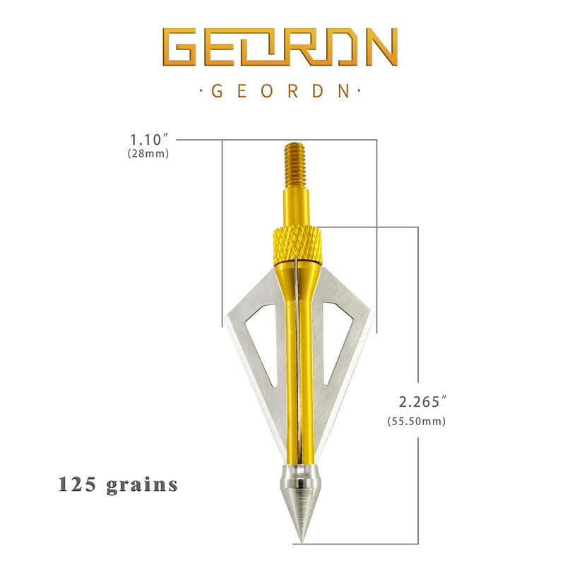Geordn Hunting Broadheads 6/12PK 3 Fixed-Blades Archery Broadheads 100/125 Grains Screw-in Arrow Heads Arrow Tips Compatible with Traditional Bows and Compound Bow 100 Grains -6PK Gold - BeesActive Australia