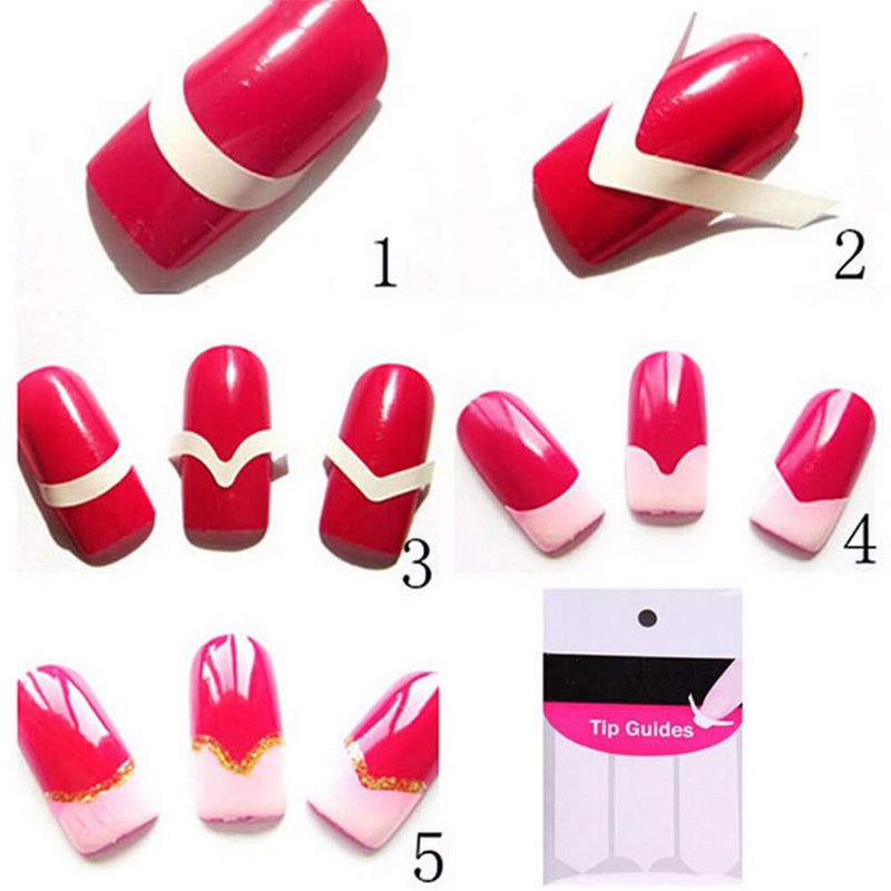 French Nail Stickers,15 Sheet Self-adhesive White Manicure Art Nail Stickers Tips for Women Girls,French Tip Guide Nail Vinyl Art Decorations Curved Fringe Stickers A - BeesActive Australia