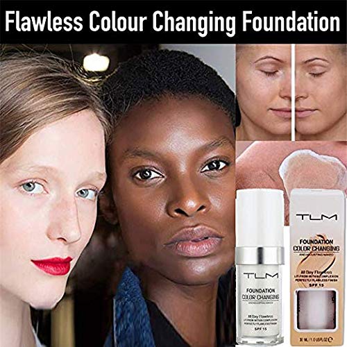 2PCS TLM Flawless Colour Changing Warm Skin Tone Foundation Makeup Base Nude Face Moisturizing Liquid Cover Concealer for Women Girls SPF15(30ml) - BeesActive Australia