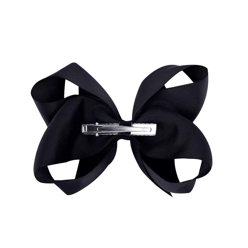 Jeffan 2Pcs 6 Inch Large Grosgrain Ribbon Baby Girls Hair Bows Clip School Bobbles for Toddler Teens (Black) Black - BeesActive Australia