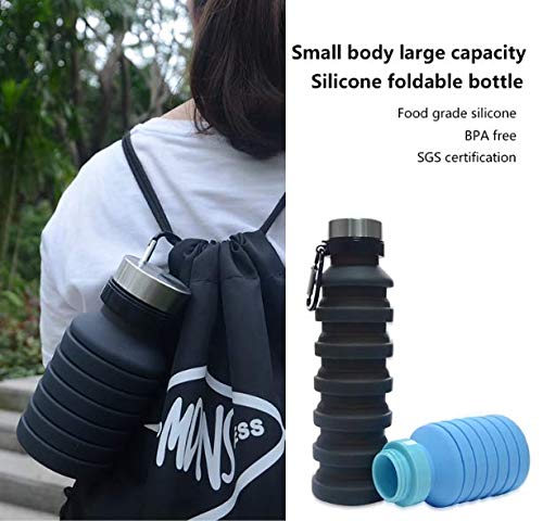 Collapsible water bottle, BPA free – leak proof silicon water bottle perfect for travelling, camping and hiking. black - BeesActive Australia