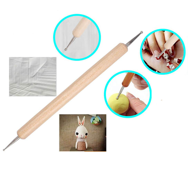 Wooden Ball Stylus Dotting Tools Set Embossing Pattern Clay Sculpting Modeling Tools Manicure kit with Nail Art Rhinestones - BeesActive Australia