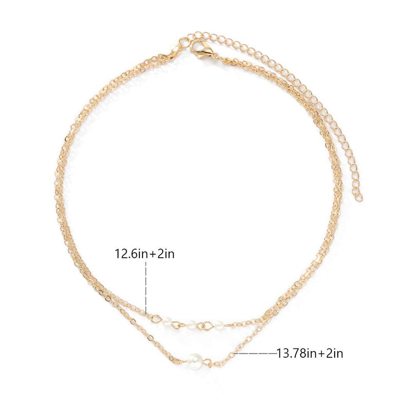 Ronglia Boho Layered Pearl Choker Necklace Gold Short Necklaces Chain Jewelry for Women and Girls - BeesActive Australia