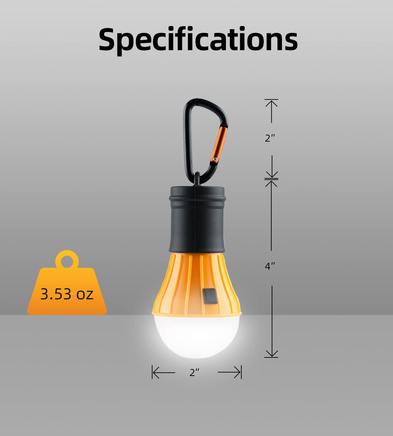 AceCamp 2-Pack Tent Lamp White Light with Carabiner Clip Hook, Camping Lantern Hanging, Battery Powered Led 105 lumens (Orange) Orange - BeesActive Australia