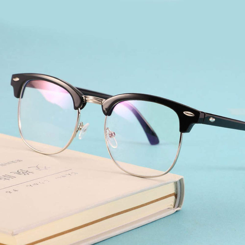 LNTICB� Blue Light Blocking Glasses Computer Reading Glasses Retro Eyeglasses Frame Anti UV Transparent Lens Anti Eye Fatigue Lightweight Fashion Professional Unisex for Smartphone Screens Computer TV Silver Black - BeesActive Australia