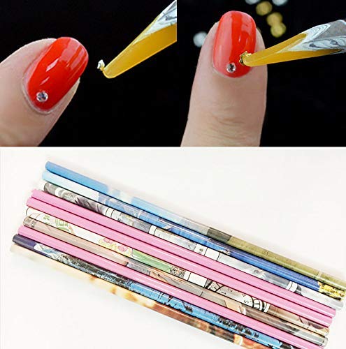 Apstour 10Pcs Self Adhesive Resin Rhinestones Picker Pencil Nail Art Gem Crystal Pick up Tool Wax Pen - BeesActive Australia