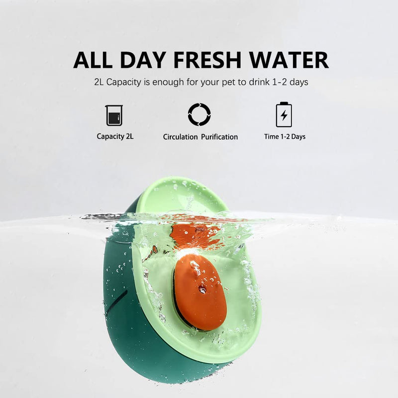 Awpland Avocado Cat Water Fountain, 67oz/2L Dog Water Fountain with Slient Pump and LED Indicator for Cats Inside, BPA-Free , Automatic Cat Avocado Bowl with Free 4 Sets of Filters - BeesActive Australia