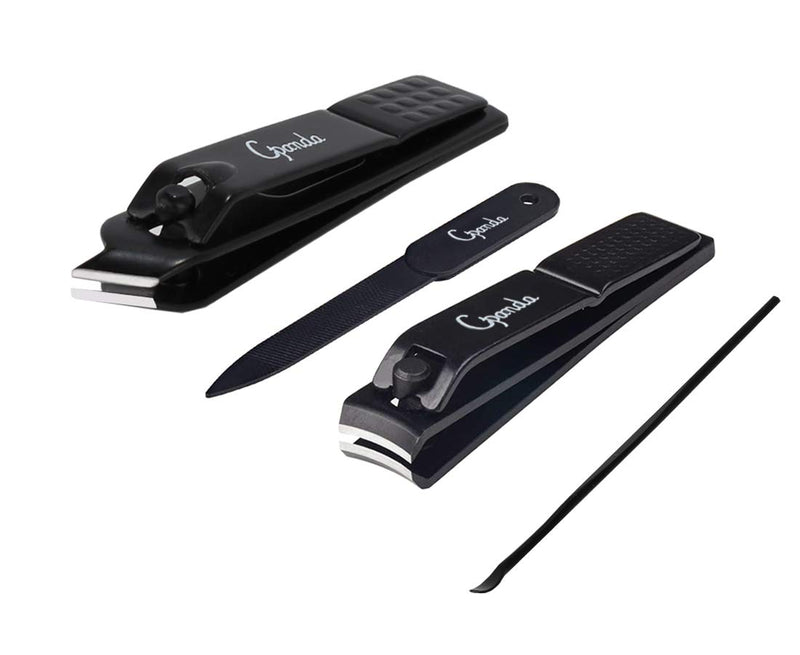 Cpanda Manicure Set Nail Clipper Set – Black Stainless Steel Fingernails & Toenails Clippers & Nail File Sharp Nail Cutter with Leather Case, Set of 4, mothers day gifts - BeesActive Australia