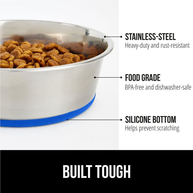 Gorilla Grip Stainless Steel Metal Dog Bowl Set of 2, Rubber Base, Heavy Duty, Rust Resistant, Food Grade BPA Free, Less Sliding, Quiet Pet Bowls for Cats and Dogs, Dry and Wet Foods 4 Cup Royal Blue - BeesActive Australia