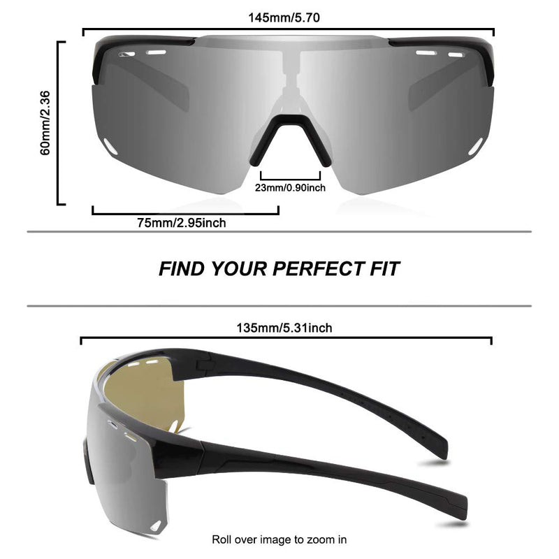 Cycling Sports Sunglasses,Polarized Glasses with 4 Interchangeable Lenses,Baseball Running Fishing Golf Black - BeesActive Australia