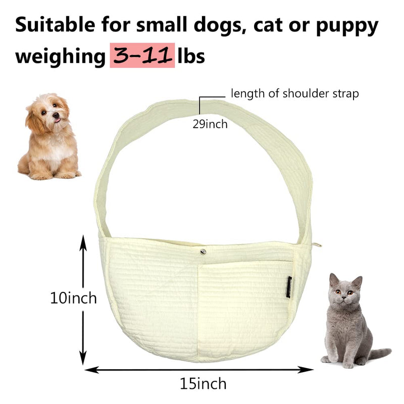 NATUYA Small Dog Carrier Sling Cat Sling-Dog Slings for Carrying Small Dogs-Adjustable Strap Hand Free Pet Puppy for Outdoor Traveling Subway white canvas - BeesActive Australia