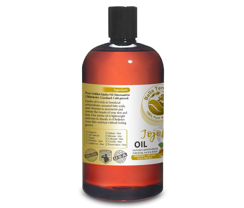 NEW Jojoba Oil. 16oz. Cold-pressed. Unrefined. Organic. 100% Pure. Anti-inflammatory. Hexane-free. Rejuvenates Skin. Softens Hair. Natural Moisturizer. For Hair, Skin, Nails, Beard, Stretch Marks. - BeesActive Australia