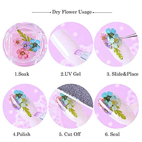 3D Nail Dried Flowers Sticker Set with Tweezers, CHANGAR Real Dried Flowers for Nail Art & Resin Craft DIY Five Petal Flower Leaf Gypsophila Dry Flower Nail Art Decoration Kits(2 Boxes) - BeesActive Australia