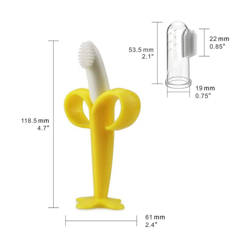 Baby Teether and Toothbrush, 3 in Pack, Silicone Toddler Training Finger Toothbrushes with Storage Case 1 bananas teether+2 finger toothbrush - BeesActive Australia
