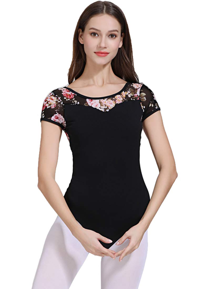 [AUSTRALIA] - ModLatBal Women and Girls Short Sleeve Leotards for Ballet Dance Gymnastics Bodysuit Beautiful Net Medium 