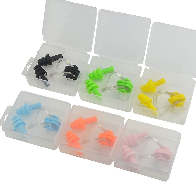 XINMEIWEN 6Sets Silicone Nose Plugs Swimming Nose Clips Earplugs Ear and Nose Protector Suitable for Kids and Adults - BeesActive Australia